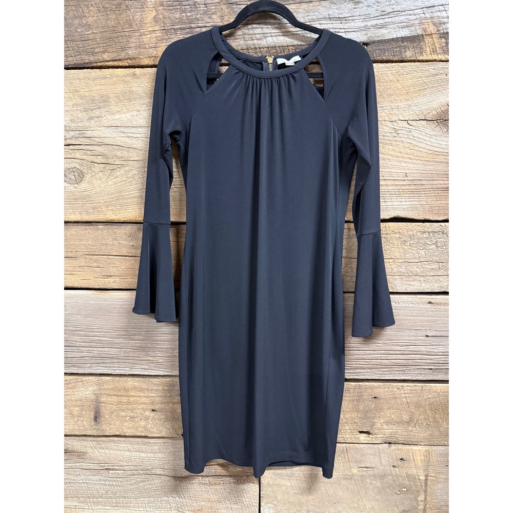 Calvin Klein Black Bell Sleeve Cutout Neckline Sheath Dress Size 6